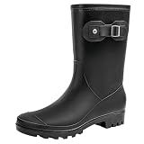 Fubotao Women's Mid Calf Rain Boots Waterproof Fashion Garden Shoes Anti-slipping Rainboots For Women Comfortable Insole Light Rain Shoes