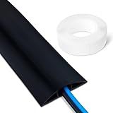 Amazon Basics Floor Cord Cover, 6ft Length, 2.6" Diameter, 1-Channel PVC Cable Protector, Holds 1 Ethernet or 2 Small Power Cords, Cut-to-Size, Black, for Offices, Warehouses, Events