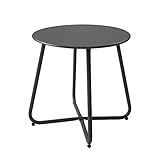 Meluvici Patio Small Side Table Waterproof Round Metal Steel Weather Resistant Portable Outdoor and Indoor End Table for Garden Balcony Yard, Black