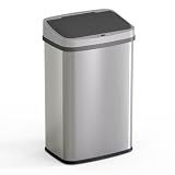 Ninestars DZT-50-28BR Automatic Touchless Motion Sensor Rectangular Trash Can, Black Top, 13 Gal. 49 L., Brush