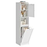 VASAGLE Tall Storage Cabinet, Storage Unit with Removable Laundry Basket, Compartment and Cabinet, for Bathroom, Living Room, 15.8 x 15.8 x 66.9 Inches, Cloud White UBBC761W01