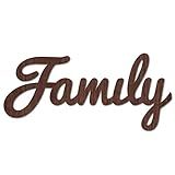 CREATCABIN Cutout Sign Family Letter Wooden Wall Art Decor Wood Word Sculpture Signs Rustic Farmhouse for Housewarming Home Front Door Entryway Wall Decoration, Brown, 11.9 x 5.5inch