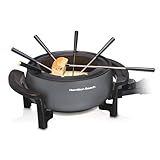 Hamilton Beach 12 Cup Electric Fondue Pot Set with Temperature Control, 6-Color Coded Forks, for Cheese, Chocolate, Hot Oil, Broth, 3 Quart PFAS-Free Nonstick Interior, Gray (86202)