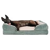 Furhaven Cooling Gel Dog Bed for Large Dogs w/ Removable Bolsters & Washable Cover, For Dogs Up to 95 lbs - Plush & Velvet Waves Perfect Comfort Sofa - Celadon Green, Jumbo/XL, 40.0" x 32.0"x 9.5"
