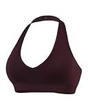 AUROLA Influence Halter Backless V-Neck Sports Bra for Women, Open-Back Padded Yoga Workout Crop Top with Adjustable Straps(Black Cherry,M)