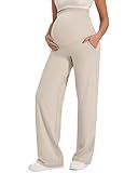 G4Free Pregnancy Pants Over The Belly Wide Leg Pants High Waist Fall Maternity Clothes for Work and Casual Wear (Light Khaki,L,30")