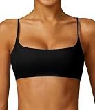 Comper Women's Sports Bra with Thin Straps Stretchy Wirefree Workout Bras Lightweight Workouts Bralette with Removable Pads (Black-S)