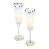 Paris Hilton Heart Shaped Champagne Flute Gift Set, Elegant Handmade Glassware Set, Perfect for Celebrations, Weddings or any Special Occasion, 2-Piece Set, 5.5-Ounce, Iridescent with Gold Rim