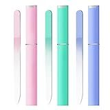 Glass Nail Files Double Side Polish Crystal Fingernail File with Case Manicure Salon Nail Care for Women Girls Pink Green Blue, 240 Grit, 3 Pack