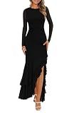 BTFBM Women's Maxi Dresses Fall 2026 Long Sleeve Wedding Guest Dress Black