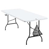 VECELO 6Ft Folding Picnic Portable Table,with Mesh Bag Indoor Outdoor,Heavy Duty Foldable Plastic Camp Desk with Handle Legs for Dining Wedding&Party,White