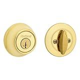 Kwikset 660 Deadbolt Lock, Polished Brass Round Exterior Keyed Front Entry Door, Single Cylinder Dead Bolt, with Microban Protection