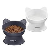 MateeyLife Elevated Cat Bowls, 2P Raised Food and Water Bowl Set for Indoor Cats & Small Dogs, Whisker Fatigue Cat Bowl, Anti Vomit Feeding Pet Bowls, 6 oz Each, Dishwasher Safe - White & Grey
