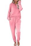 Ekouaer Womens Pajamas Long Sleeve Jogger Sets Comfy Pjs Soft Loungewear 2 Piece Lounge Sets with Pockets Rose
