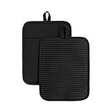 KITCHENAID Ribbed Soft Silicone Pot Holder 2-Pack Set, Matte Black, 7"x9"
