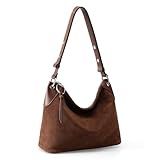 befen Genuine Leather Hobo Bags for Women,Soft Real Leather Hnadbags Womens Shoulder Bag Everyday Hobo Crossbody Bag with Adjustable Strap & Tassel for Daily & Travel, Suede Red-Brown
