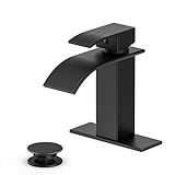Ryuwanku Bathroom Faucet Matte Black Modern Waterfall Bathroom Sink Faucet with Single Handle Suitable for 1 or 3 Holes,Supply Deck Plate and Hose