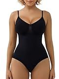 SHAPERX Women's Seamless Shapewear Bodysuit Tummy Control Body Shaper Waist Snatching Body Suit,SZ5213-Black-S/M
