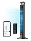 Dreo Smart Tower Fan for Bedroom, 26ft/s High-Speed 40" Standing Fan, 5 Speeds 4 Modes, Quiet 90° Bladeless Oscillating Fan with Remote, 12H Timer, Touch Control, Work with Alexa, Silver