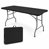 HAISIWLKJ Folding Table 6 FT Lightweight Camping Table Black Portable Plastic Rectangular Outdoor Dining Table Steel Legs Fold-in-Half with Carrying Handle for Indoor,Picnic,Party,Wedding,Events