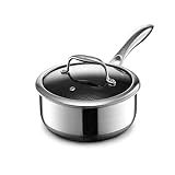 HexClad Hybrid Nonstick 2-Quart Saucepan with Tempered Glass Lid, Stay-Cool Handle, Dishwasher-Friendly, Oven-Safe Up to 900°F, Induction Ready, Compatible with All Cooktops