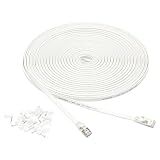 Amazon Basics RJ45 Cat 7 Ethernet Patch Cable, Flat, 600MHz, Snagless, Gold Plated, LAN Network, Includes 20 Nails, 50 Foot, White