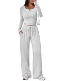 Trendy Queen Women's 2 Two Piece Matching Lounge Sets 2026 Airport Travel Fall Fashion Outfits Crop Top Wide Leg Pants Sweat Suits Workout Gym Y2k Clothes Casual Sweatsuit Loungewear Winter Clothing