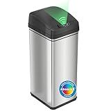 iTouchless 13 Gallon Patented Sensor Trash Can with Lid & Odor Filter, Original Inventor 50L Automatic Kitchen Garbage Bin, Fingerprint-Proof Stainless Steel, Pet-Proof Lock, Soft-Close, Silver