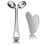 Yeamon Gua Sha Facial Tools and Face Roller Set, Facial Massage Tool for Women’s Skincare Routine,Cooling Stainless Steel Face Sculpting Eyes Roller Guasha for Daily Use or Self-Care Gift for Women