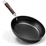 Armorbear Carbon Steel Frying Pan, Pre-Seasoned 12-Inch Cooking Skillet Wooden Handle, PFAS & PFOA-Free, Nitrided Black Fry Pan for Kitchen, Camping, Chef Use