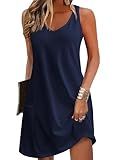 Zeagoo Women's Casual A Line Dresses Summer Beach Dress with Pockets Sleeveless Tank Dress Womens Navy Blue Sun Dress Loose V Neck T Shirt Dresses XL