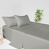 LONAVA 100% Viscose Derived from Bamboo Queen Sheet Set Grey, 4 Pieces Soft Cooling Bedding with Deep Pocket UP to 16", Silky Smooth, Organic & Breathable, Breathable Bed Sheets