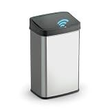 Ninestars 13 Gallon Automatic Trash Can, 50L Touchless Motion Sensor Garbage Can with Odor-Sealing Lid, Rectangular Stainless Steel, Black Trim
