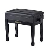 FILISITE Adjustable Height Piano Bench Stool PU Leather Cushion Wooden Keyboard Seat with Music Storage (Black)
