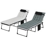 Outsunny Chaise Lounge Chair Outdoor Set of 2, 5-Position Adjustable Outdoor Pool Lounge Chairs, Folding Tanning Chair Beach Lounger with Cushion, Headrest, Side Pocket for Patio, Yard, Black/Gray