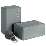 Syntus Yoga Block and Yoga Strap Set, 2 EVA Foam Soft Non-Slip Yoga Blocks 9×6×4 inches, 8FT Metal D-Ring Strap for Yoga, General Fitness, Pilates, Stretching and Toning