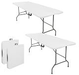 JALANCY Set of 2 Folding Tables with Carrying Lightweight Rectangular Portable Plastic Camping Table Steel Legs for Party, Dining, Wedding, Events, Picnic, Outdoor (5FT, White)