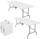JALANCY Set of 2 Folding Tables with Carrying Handle Lightweight Rectangular Portable Plastic Camping Table Steel Legs for Party, Dining, Wedding, Events, Picnic Indoor, Outdoor (5.85FT, White)