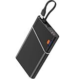 Aaoyun Portable Charger Power Bank, 10000mAh 22.5W PD Fast Charging Powerbank with Built-in USB C Cable, Slim External Phone Battery Pack for iPhone 17/16/15 Samsung S24 Android etc (Black)