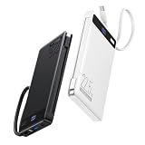 2Pack-10000mAh 22.5W Portable Charger Power Bank,Built-in Cables,WH‌&BLK‌