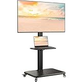 Perlegear Rolling TV Stand for 30-75 Inch, Mobile TV Cart Holds up to 110 lbs, Tilt & Height Adjustable Portable TV Stand on Wheels for Bedroom with Shelf, Outdoor TV Stand Max VESA 600x400mm PGTVMC27