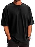 Runcati Mens Casual T-Shirts Short Sleeve Lightweight Oversized Summer Cotton Tee Beach Crew Neck Tops Black