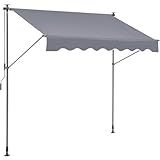 VEVOR Manual Retractable Awning, 78" Outdoor Retractable Patio Awning Sunshade Shelter, Adjustable Patio Door Window Awning Canopy with 39" Sun Shade Curtain for Backyard, Garden, Balcony, Dark Gray