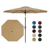 Garvee 9FT Patio Umbrella - Outdoor Table Umbrella with Crank Lift & Push Button Tilt - Market Umbrella 8 Sturdy Ribs UV Protection for Pool, Deck, Yard, Garden, Tan