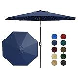 Patio Umbrella 9ft, Table Umbrella Outdoor Patio UV Protection with Crank Lift & Push Button Tilt, 8 Sturdy Ribs for Yard, Deck, Pool - Navy Blue
