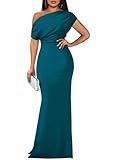 YMDUCH Women's Elegant Sleeveless Off Shoulder Bodycon Long Formal Party Evening Dress Peacock Blue