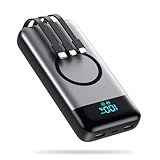 Wireless Portable Charger 40800mAh with 3 Built-in Cables,7-in-1 15W Wireless Charging Power Bank,25W PD QC 4.0 Fast Charging USB C Travel Essentials Battery Pack for iPhone 17/16/15/14,Galaxy,Android