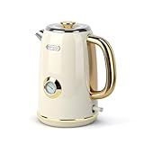 INFOOD Retro Electric Kettle 1.7L/57oz with Thermometer - 1500W Fast Boiling Stainless Steel Hot Water Tea Kettle, BPA-Free, Cordless, Auto Shut-Off, Boil-Dry Protection, White