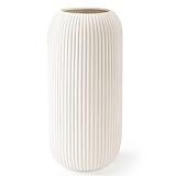 White Ceramic Vase for Flowers, 8 INCH Modern Small Ribbed Textured White Flower Vase for Home Decor, Pampas Grass, Decorative, Farmhouse, Coffee Table, Bookshelf and Home Living
