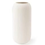 Ceramic Vase for Flowers – Modern Small Ribbed Textured Flower Vase for Home Decor, Pampas Grass, Decorative, Farmhouse, Coffee Table, Kitchen Centerpieces, Bookshelf and Home Living (White)